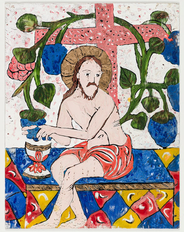 Jesus with Vines - Tempera on glass 